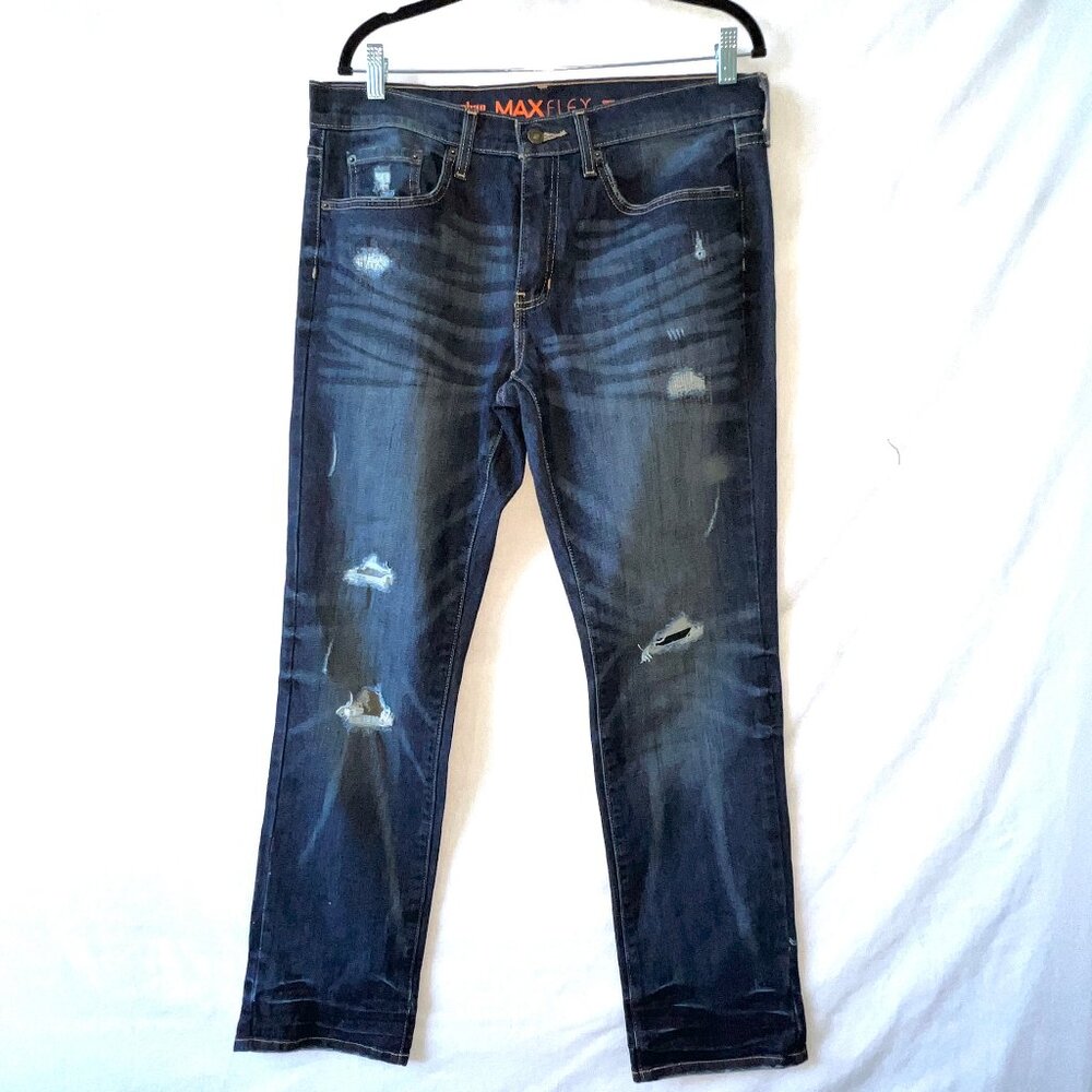 Urban Pipeline Maxflex 33" x 30" Slim Jeans, Dark Wash, Distressed, EC!